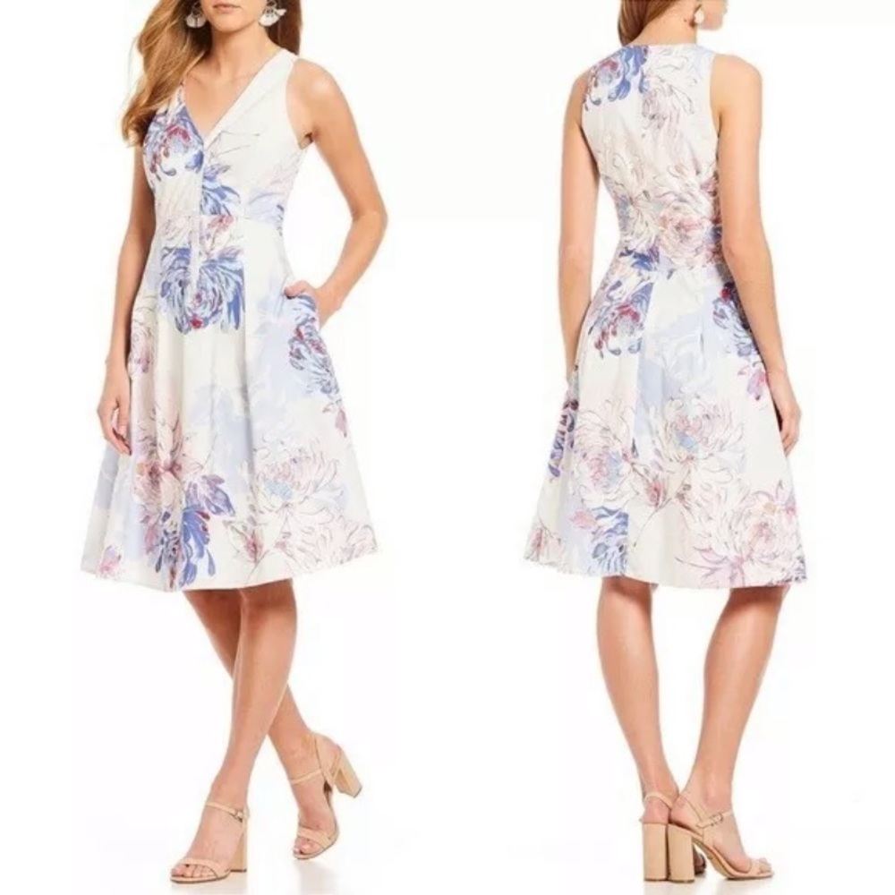 Gianni Bini Erika Floral Fit & Flare Dress A Walk In The Park NWT Sz 0 Pockets